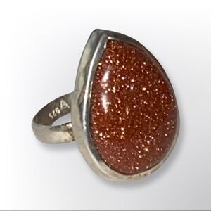Goldstone 925 Silver Teardrop Ring Women size 7
